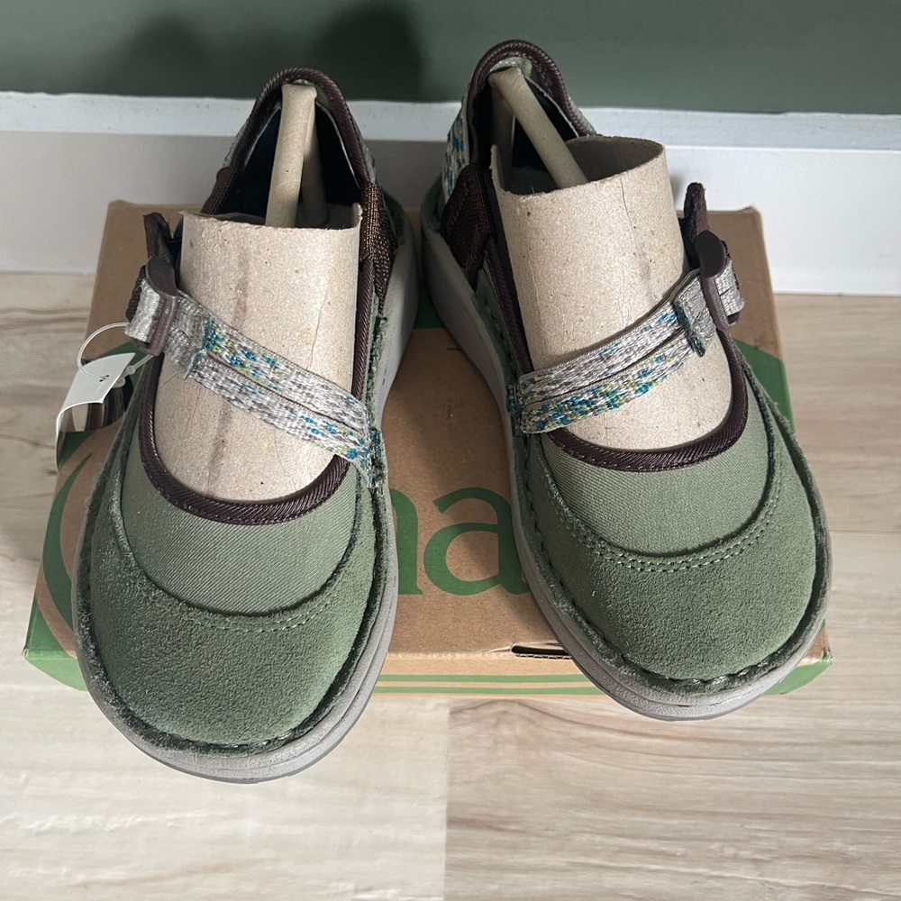 Chaco Green and Brown Kids Moccasins